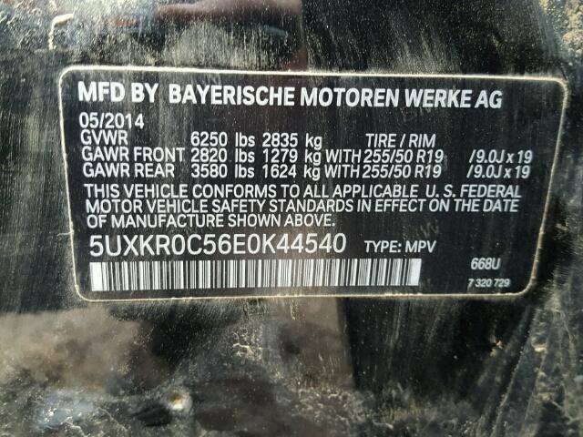 5UXKR0C56E0K44540 - 2014 BMW X5 BLACK photo 10
