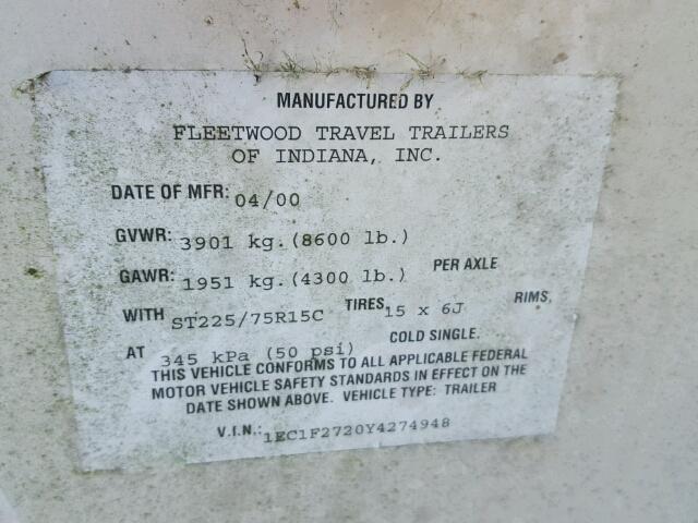 1EC1F2720Y4274948 - 2000 FLEE PROWLER WHITE photo 10