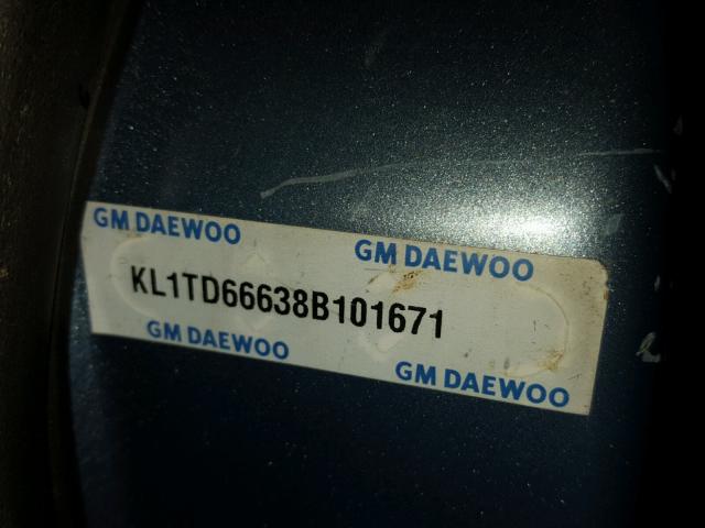 KL1TD66638B101671 - 2008 CHEVROLET AVEO BASE Көк фото 10