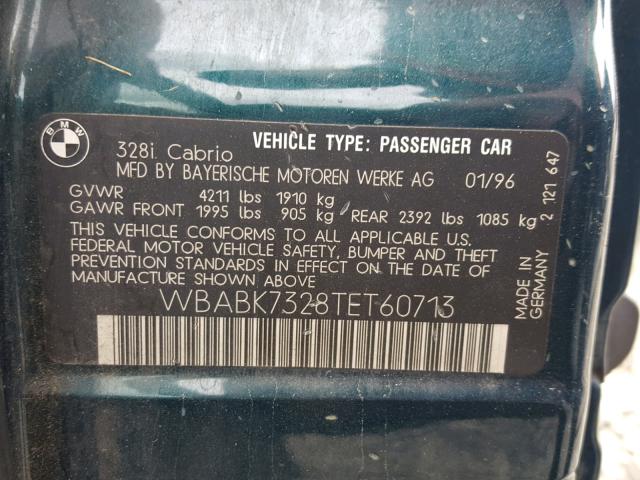 WBABK7328TET60713 - 1996 BMW 328 IC GREEN photo 10