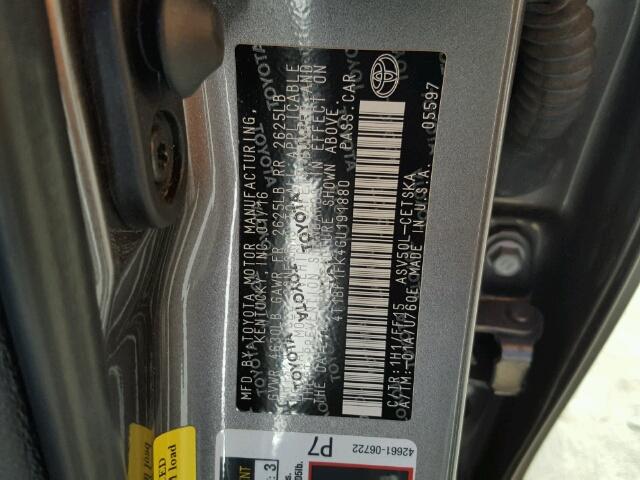 4T1BF1FK4GU191880 - 2016 TOYOTA CAMRY LE ნაცრისფერი ფოტო 10