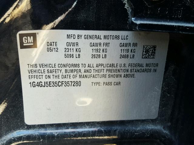 1G4GJ5E35CF357280 - 2012 BUICK LACROSSE T BLACK photo 10