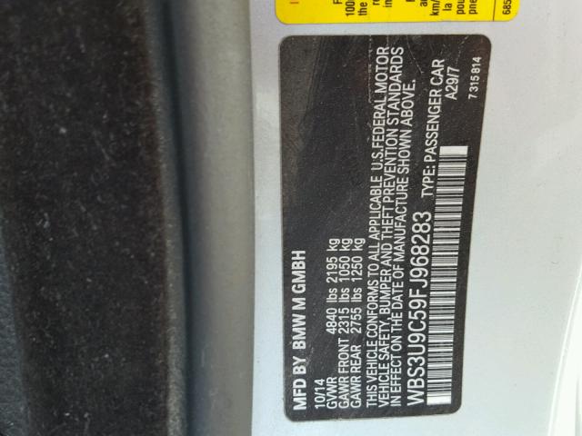 WBS3U9C59FJ968283 - 2015 BMW M4 BLUE photo 10