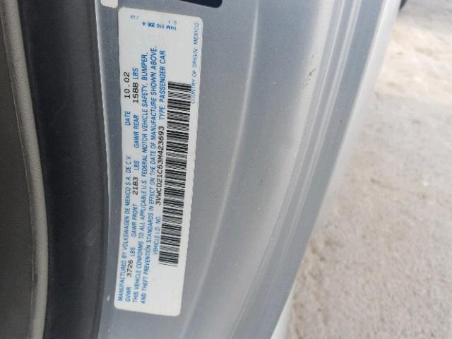 3VWCD21C53M423693 - 2003 VOLKSWAGEN NEW BEETLE Gümüş foto 10