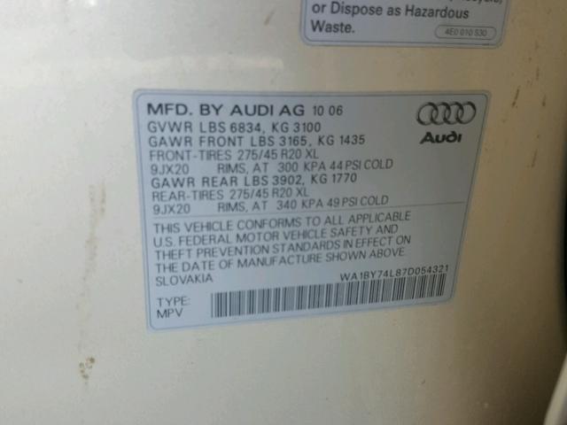 WA1BY74L87D054321 - 2007 AUDI Q7 3.6 QUA TAN photo 10