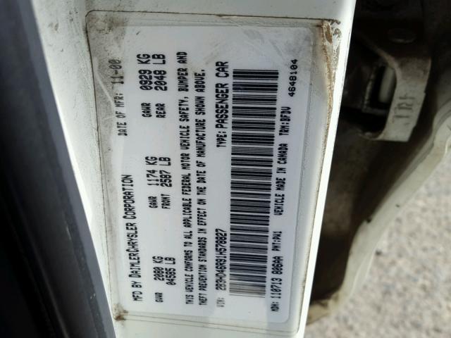 2B3HD46R91H578827 - 2001 DODGE INTREPID S WHITE photo 10