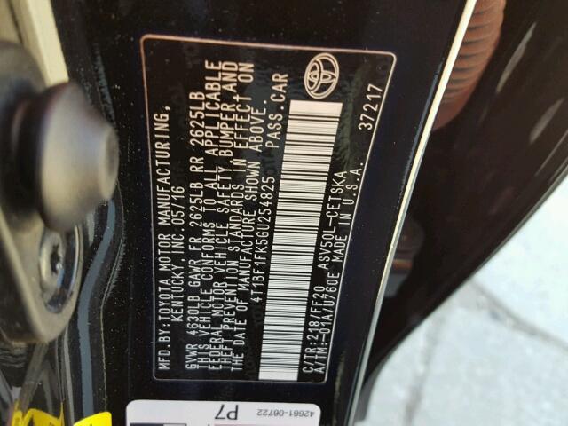 4T1BF1FK5GU254825 - 2016 TOYOTA CAMRY LE შავი ფოტო 10