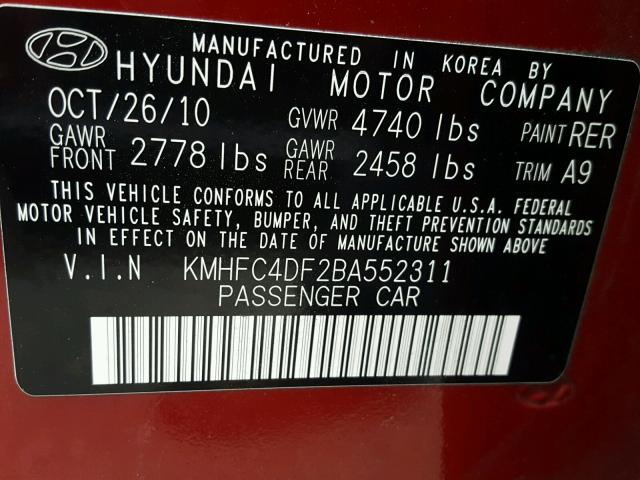 KMHFC4DF2BA552311 - 2011 HYUNDAI AZERA GLS RED photo 10