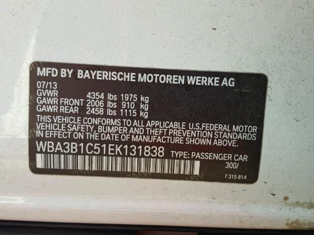 WBA3B1C51EK131838 - 2014 BMW 320 I WHITE photo 10