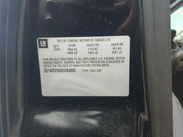 2G1WT57K091264092 - 2009 CHEVROLET IMPALA BLACK photo 10