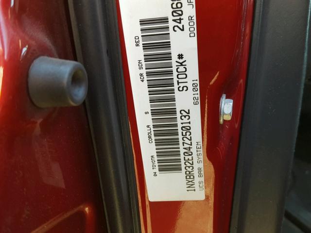 1NXBR32E04Z250132 - 2004 TOYOTA COROLLA CE RED photo 10