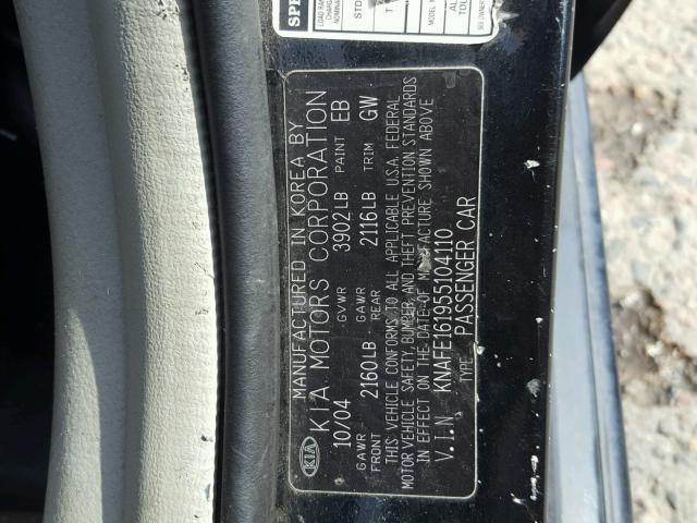 KNAFE161955104110 - 2005 KIA SPECTRA5 BLACK photo 10