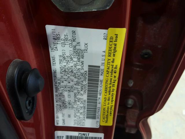 5TFJX4GN2BX003596 - 2011 TOYOTA TACOMA DOU RED photo 10