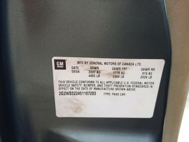 2G2WS522451167283 - 2005 PONTIAC GRAND PRIX GRAY photo 10