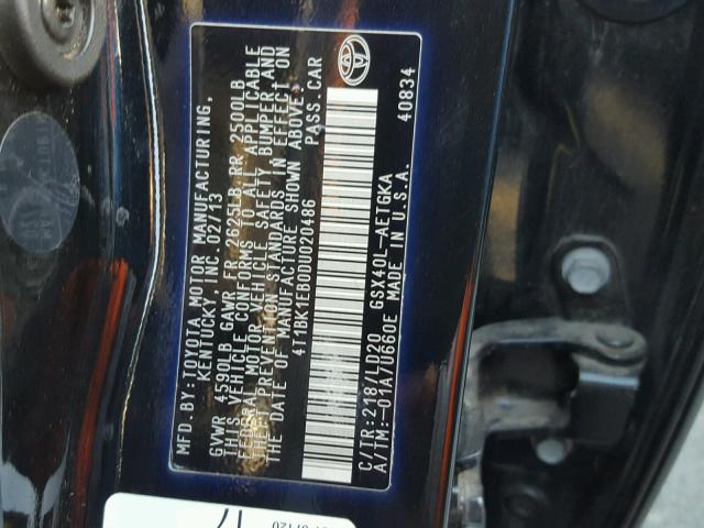 4T1BK1EB0DU020486 - 2013 TOYOTA AVALON BAS BLACK photo 10