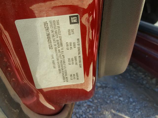 1G2ZH17N484281252 - 2008 PONTIAC G6 GT RED photo 10