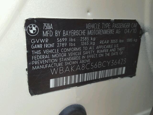 WBAKA8C56BCY36423 - 2011 BMW ALPINA B7 WHITE photo 10