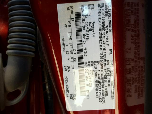 1FADP3F2XEL269433 - 2014 FORD FOCUS SE RED photo 10
