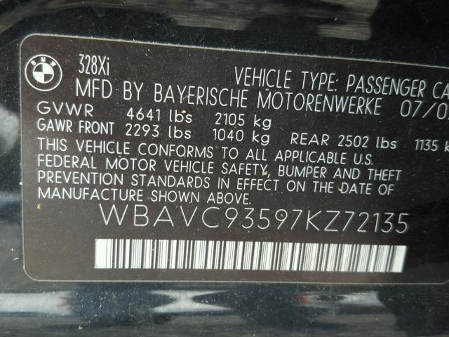 WBAVC93597KZ72135 - 2007 BMW 328 BLACK photo 10