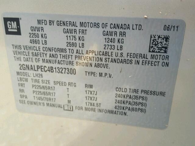 2GNALPEC4B1327300 - 2011 CHEVROLET EQUINOX LT GOLD photo 10