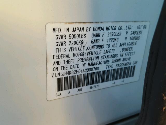 JH4KB2F64AC000768 - 2010 ACURA RL Ağ foto 10