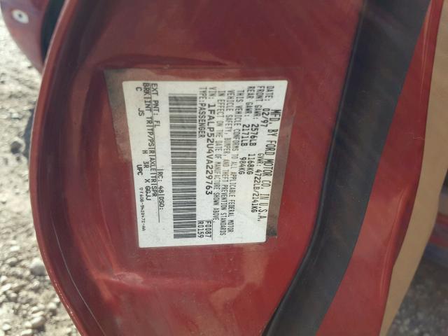 1FALP52U4VA229763 - 1997 FORD TAURUS RED photo 10