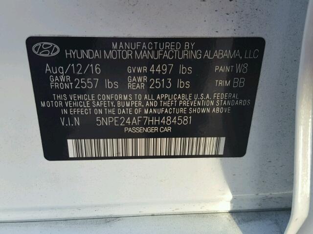 5NPE24AF7HH484581 - 2017 HYUNDAI SONATA SE WHITE photo 10