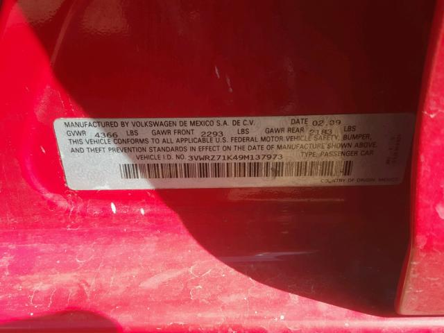 3VWRZ71K49M137973 - 2009 VOLKSWAGEN JETTA SE RED photo 10