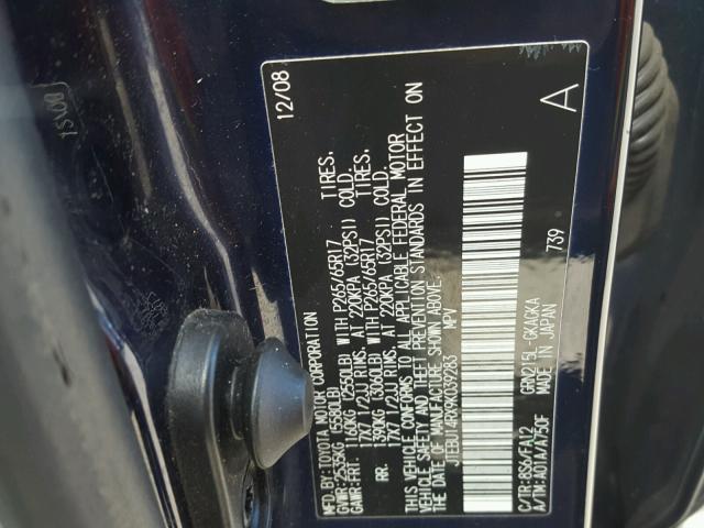 JTEBU14RX9K039283 - 2009 TOYOTA 4RUNNER SR BLUE photo 10