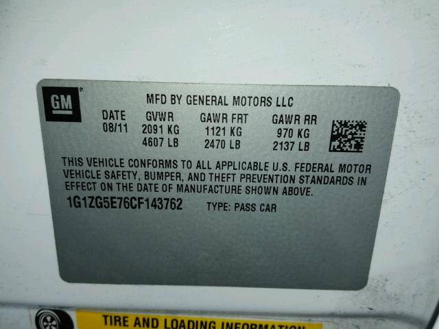 1G1ZG5E76CF143762 - 2012 CHEVROLET MALIBU LTZ 白色 照片 10