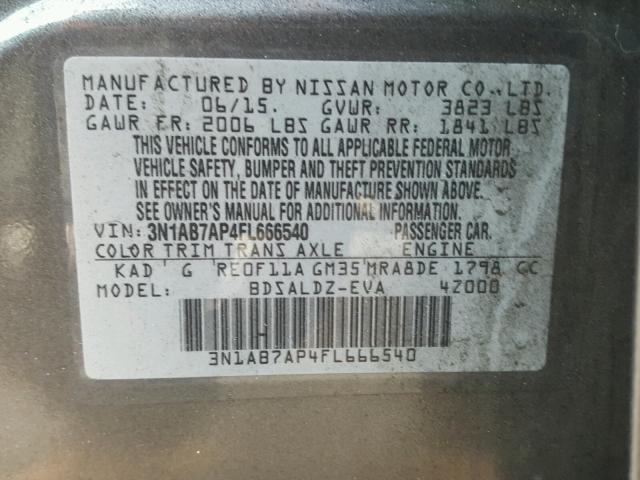 3N1AB7AP4FL666540 - 2015 NISSAN SENTRA S CHARCOAL photo 10