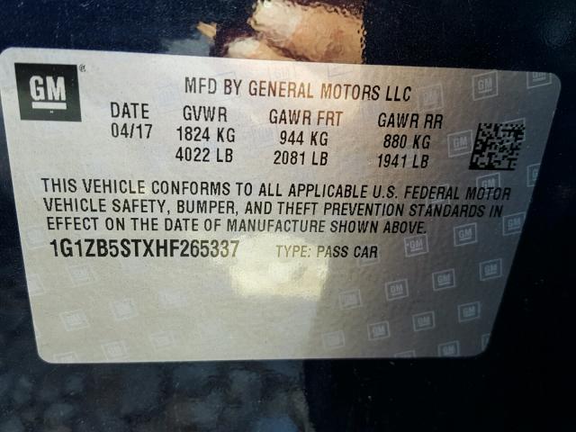 1G1ZB5STXHF265337 - 2017 CHEVROLET MALIBU LS Mavi foto 10