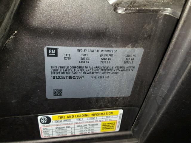 1G1ZC5E11BF270361 - 2011 CHEVROLET MALIBU 1LT 棕色 照片 10