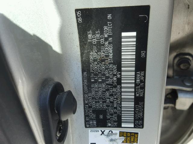 JTEGP21A860093898 - 2006 TOYOTA HIGHLANDER SILVER photo 10