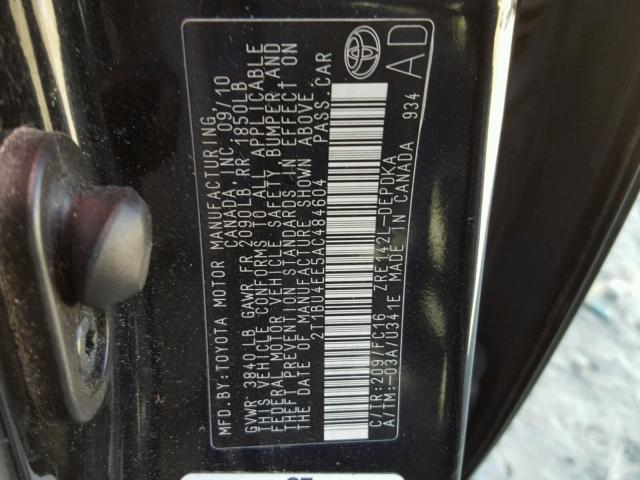 2T1BU4EE5AC484604 - 2010 TOYOTA COROLLA BA BLACK photo 10