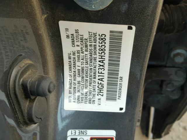 2HGFA1F3XAH585585 - 2010 HONDA CIVIC VP GRAY photo 10