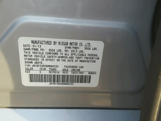 JN1BV7AR0EM680033 - 2014 INFINITI Q50 BASE SILVER photo 10