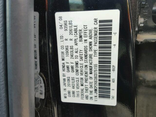 JHMCP26838C075155 - 2008 HONDA ACCORD EXL BLACK photo 10