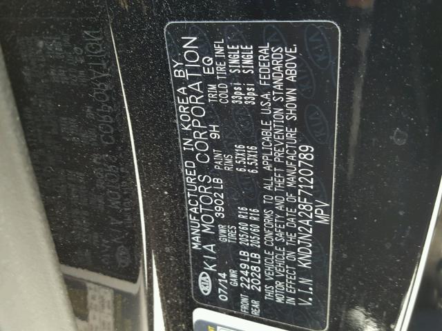 KNDJN2A28F7120789 - 2015 KIA SOUL BLACK photo 10