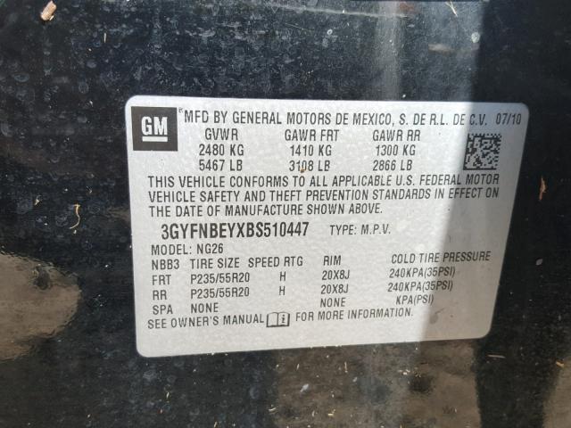 3GYFNBEYXBS510447 - 2011 CADILLAC SRX PERFOR 黑色 照片 10