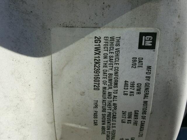 2G1WX12K239160720 - 2003 CHEVROLET MONTE CARL თეთრი ფოტო 10