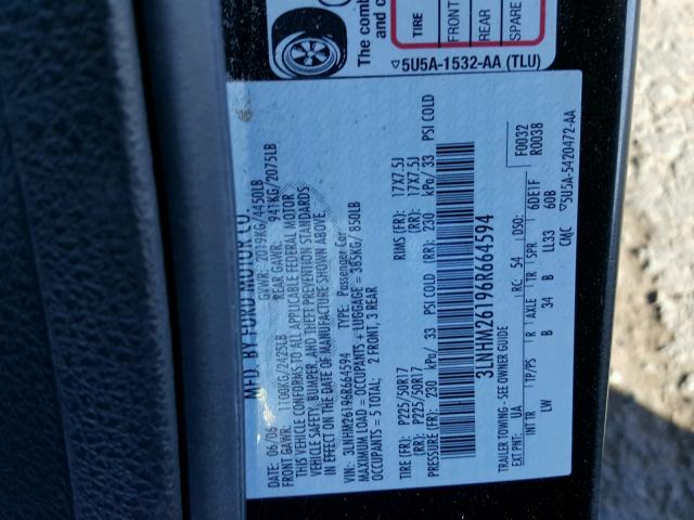 3LNHM26196R664594 - 2006 LINCOLN ZEPHYR BLACK photo 10