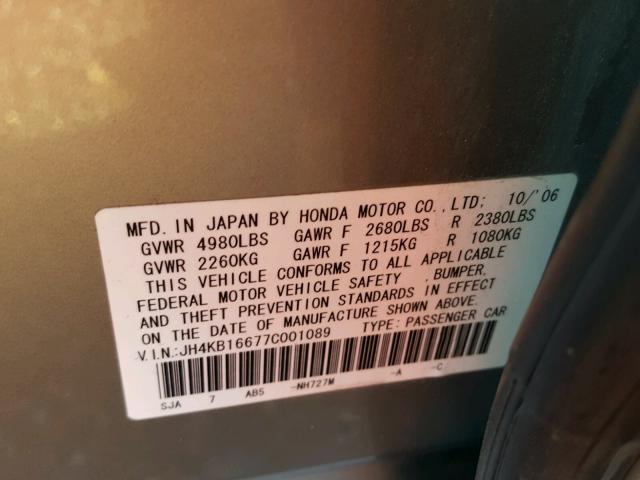 JH4KB16677C001089 - 2007 ACURA RL ვერცხლისფერი ფოტო 10