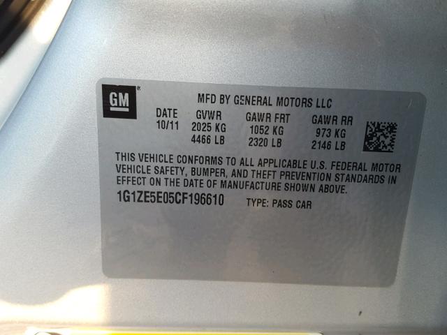 1G1ZE5E05CF196610 - 2012 CHEVROLET MALIBU LTZ 银色 照片 10