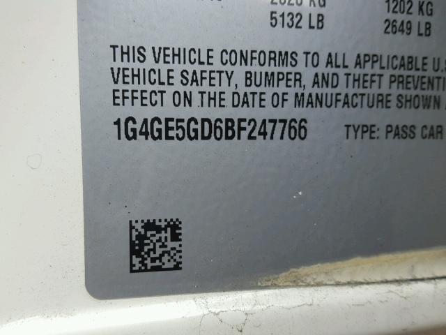 1G4GE5GD6BF247766 - 2011 BUICK LACROSSE C WHITE photo 10