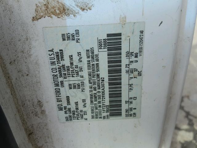 1FTZF1729XKA30762 - 1999 FORD F150 WHITE photo 10