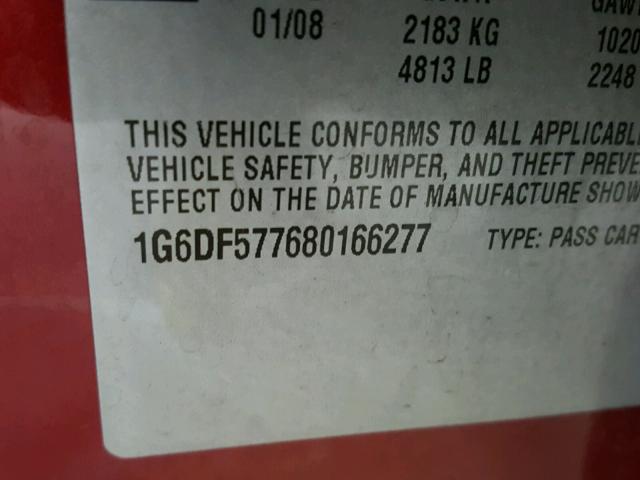 1G6DF577680166277 - 2008 CADILLAC CTS RED photo 10