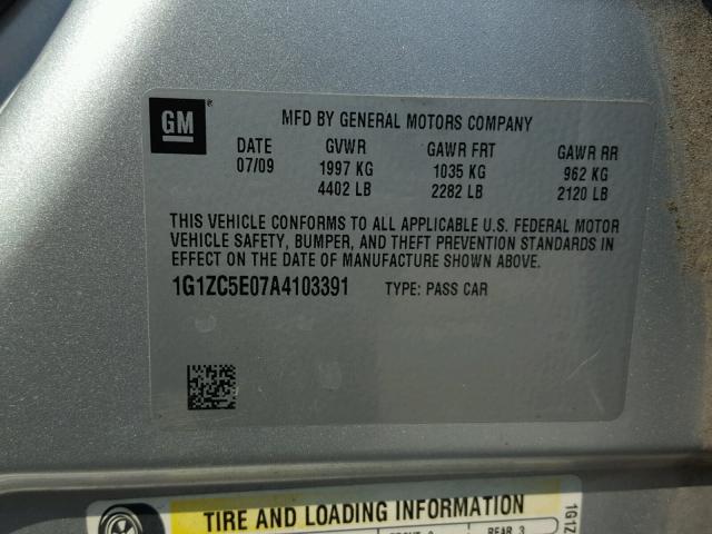 1G1ZC5E07A4103391 - 2010 CHEVROLET MALIBU 1LT 银色 照片 10