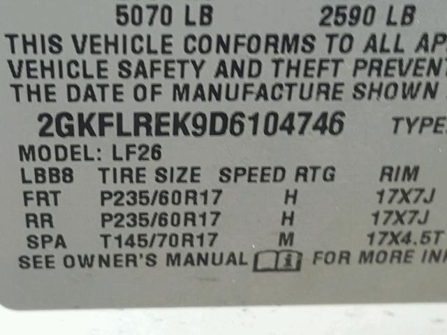 2GKFLREK9D6104746 - 2013 GMC TERRAIN SL WHITE photo 10