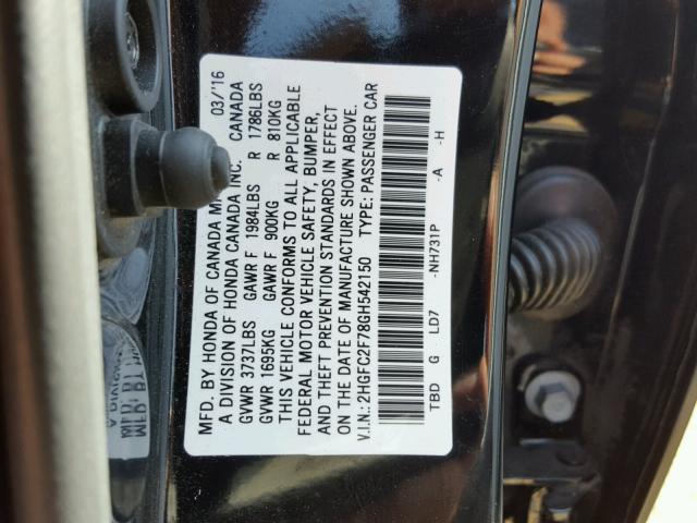 2HGFC2F78GH542150 - 2016 HONDA CIVIC BLACK photo 10